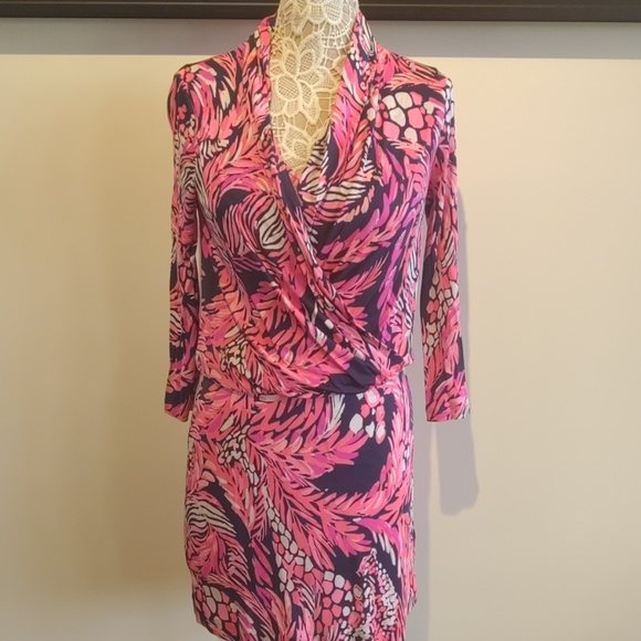 lilly pulitzer felizia silk dress Lilly Pulitzer Felizia Bright Navy A Jungle In Here Silk Jersey Dress XL $258